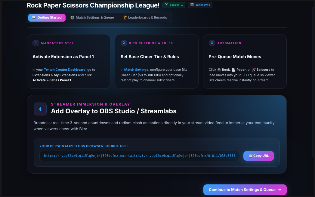 Twitch Broadcaster Extension Getting Started Config Page