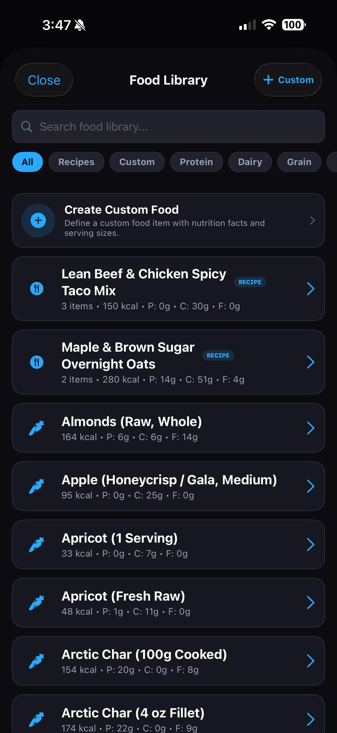 Fit JRNL Food & Macro Library
