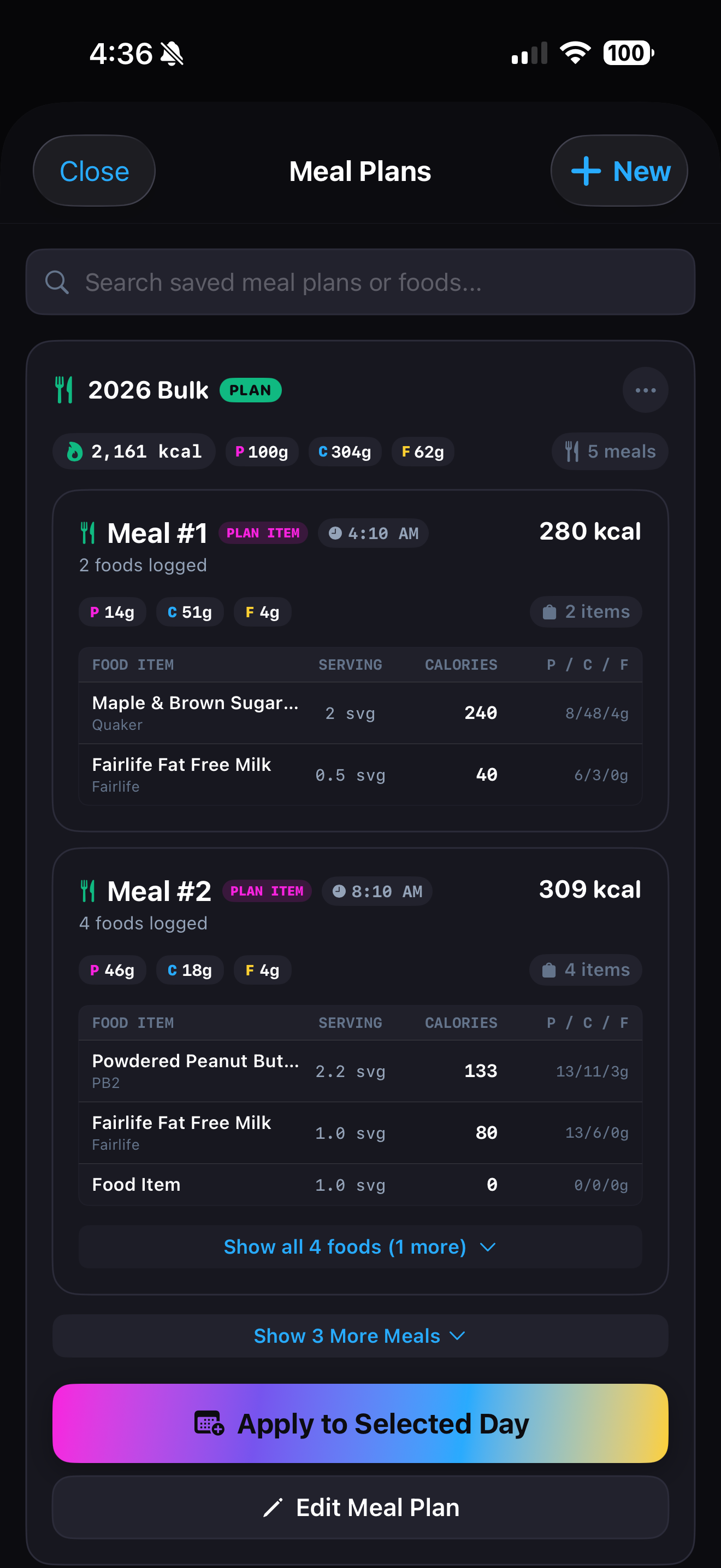 Fit JRNL Daily Meal Plans