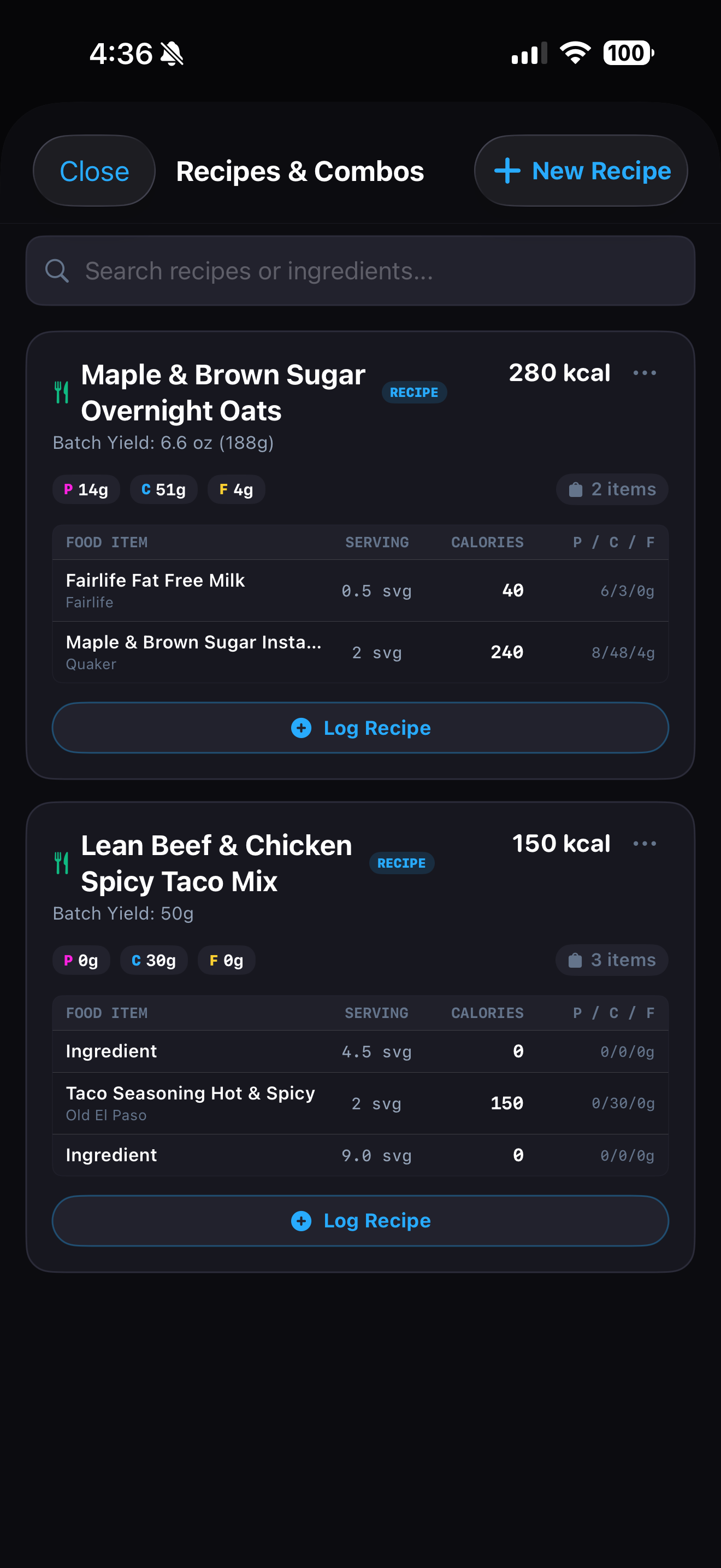 Fit JRNL Recipe Builder